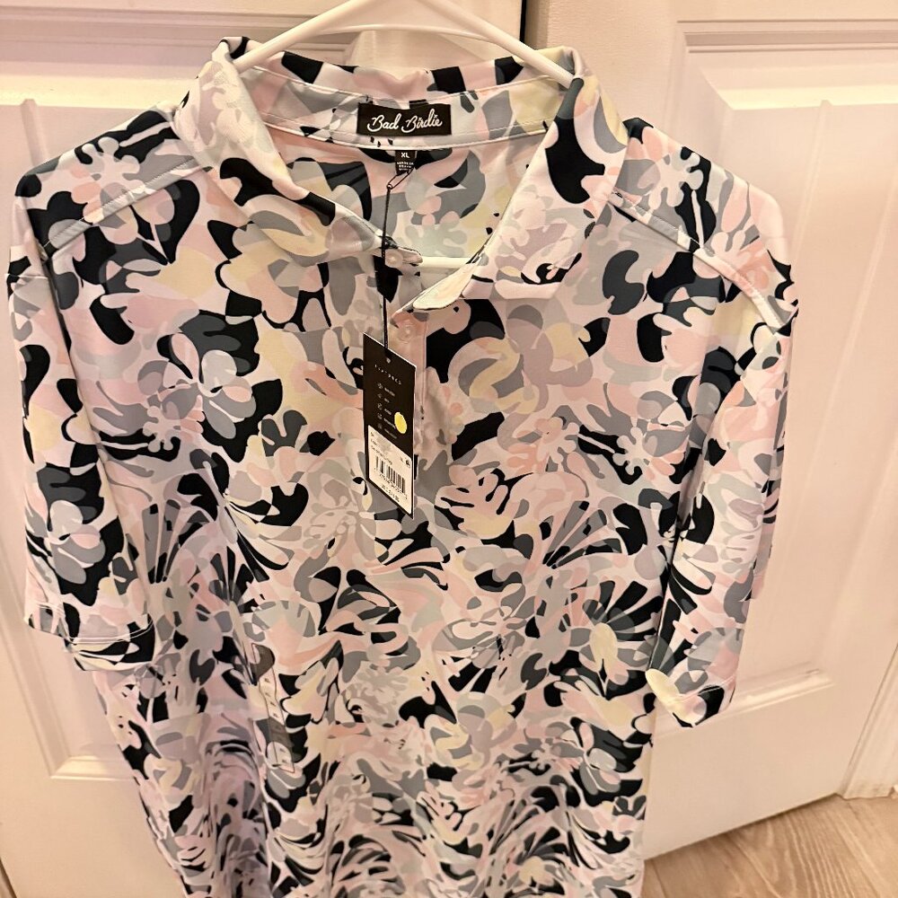 Bad Birdie Polo Golf Shirt Mens Size XL FLoral Lush Lavender Stretch NWT
